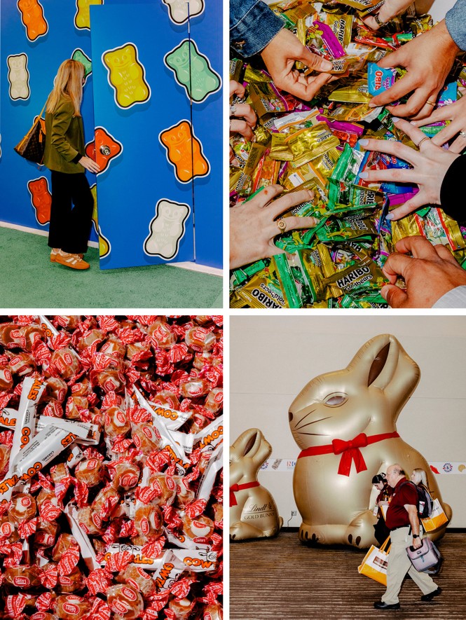 A collection of photographs showing scenes from the Candy Expo.